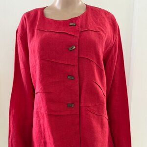 A La Mode Xiao Women's 100% Linen Red Button Up Shirt Size XL